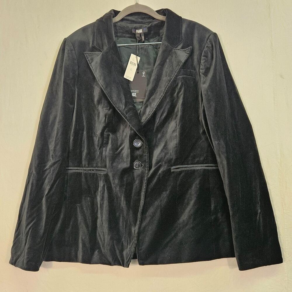 Paige Blazer Womens XL Dark Green Velvet Chelsee Tuxedo Jacket Anthropologie